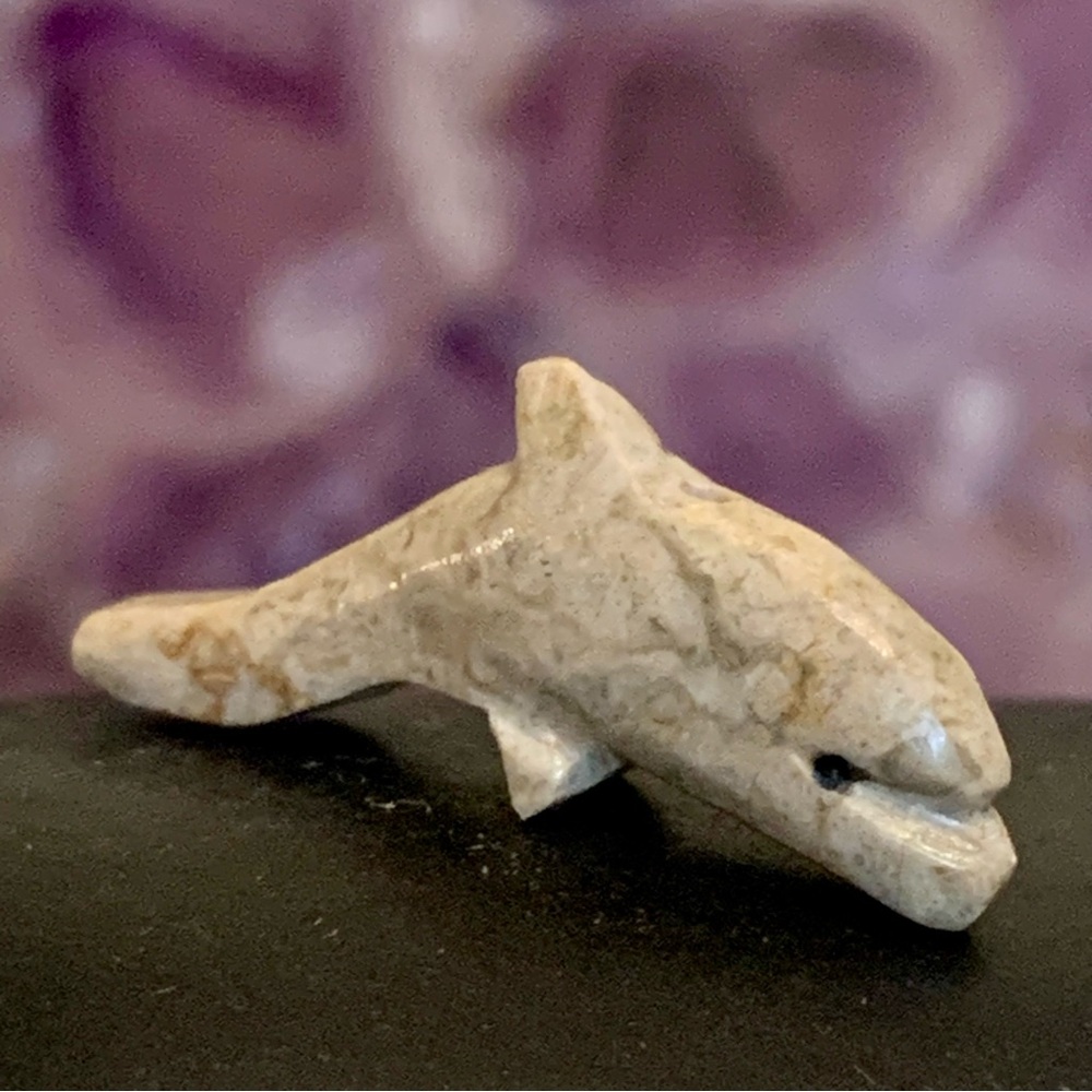 Dolphin Fetish Bead Native American Zuni Style Drilled Stone Miniature Animal 1"